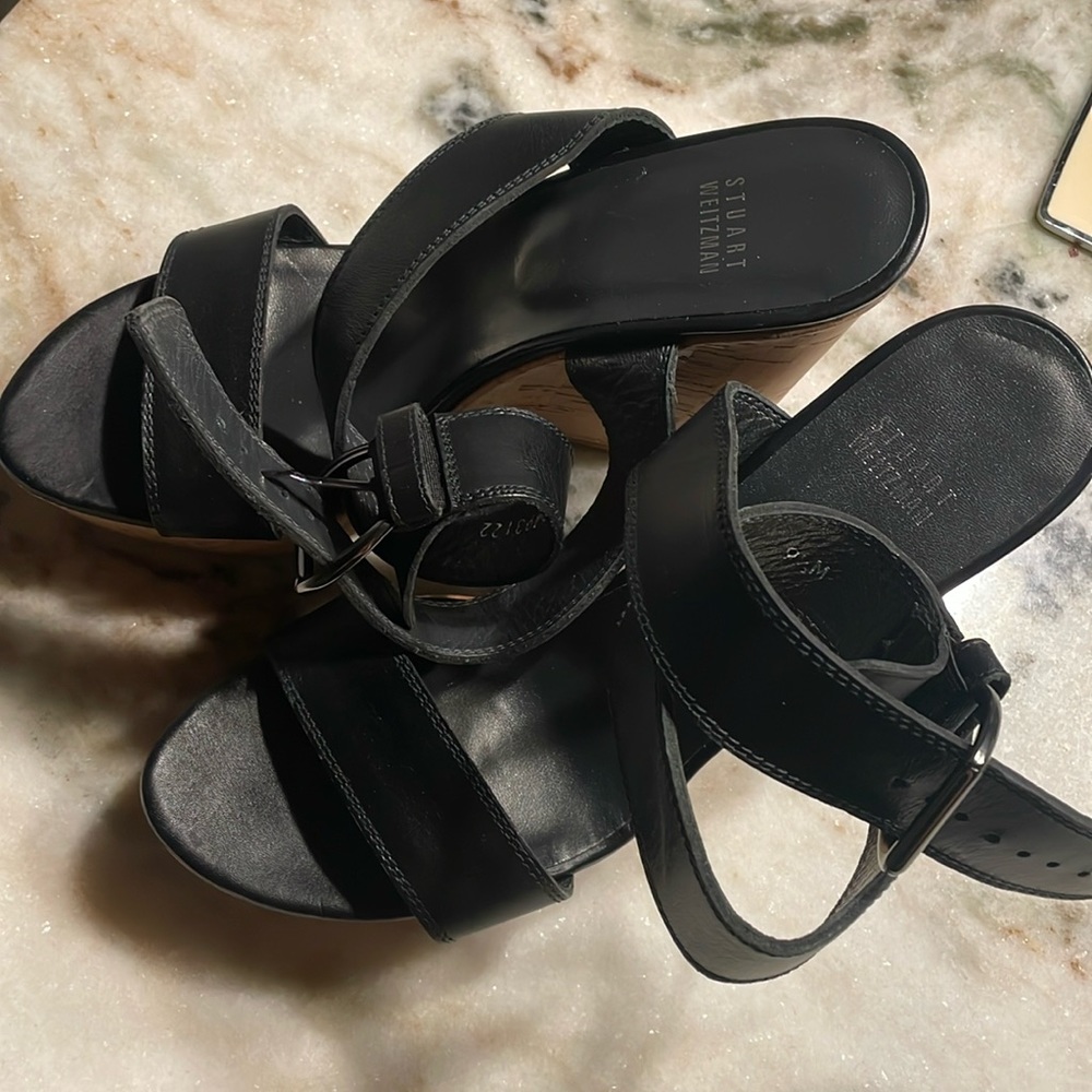Stuart Weitzman black cork wedges